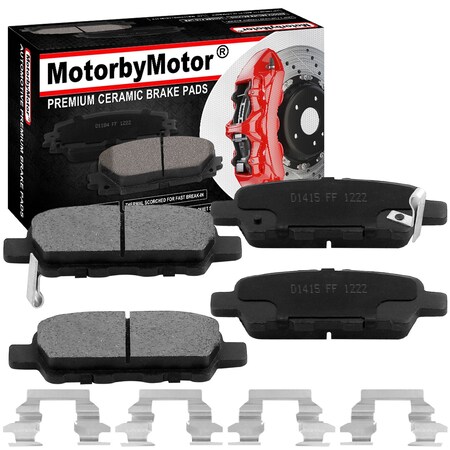 Motorbymotor MotorbyMotor Rear Ceramic Brake Pads w/Hardware Kit D1415(4Pack) BPD1415
